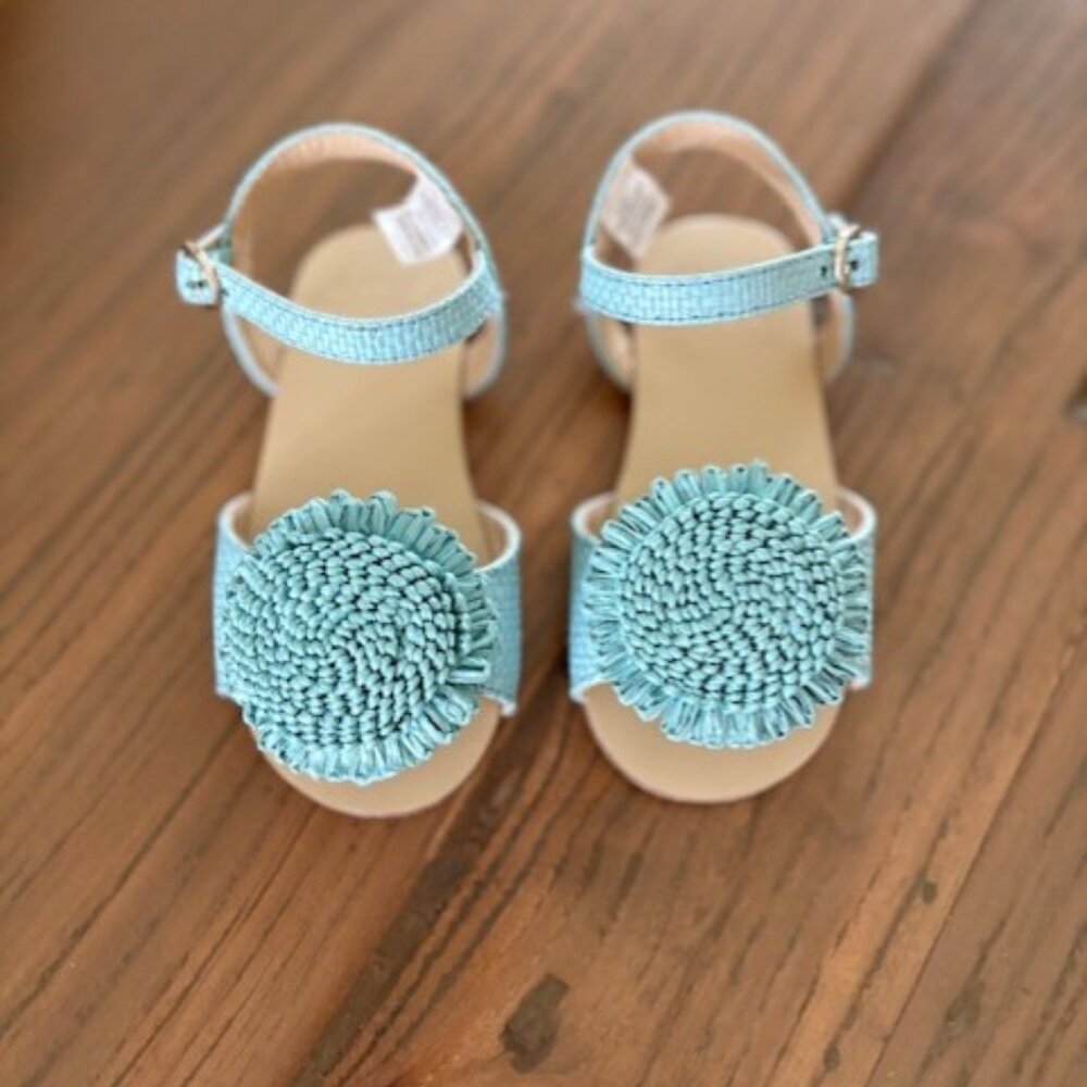 Janie and Jack Teal Woven Sandal with Flower -Never Worn- Size 7 Toddler